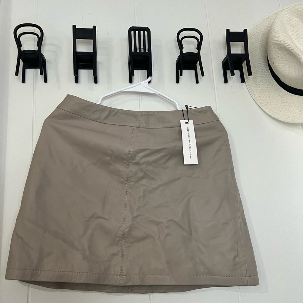 Cupcakes & Cashmere Taupe Leather Skirt
